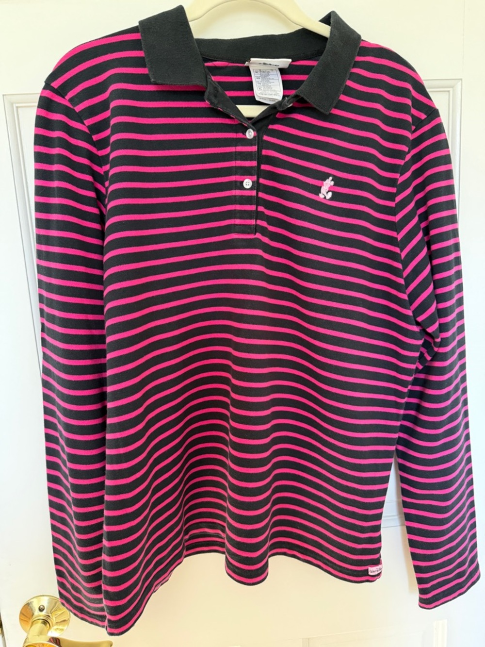 Walt Disney World Women’s Black & Hot Pink Striped Long-Sleeve Polo Top